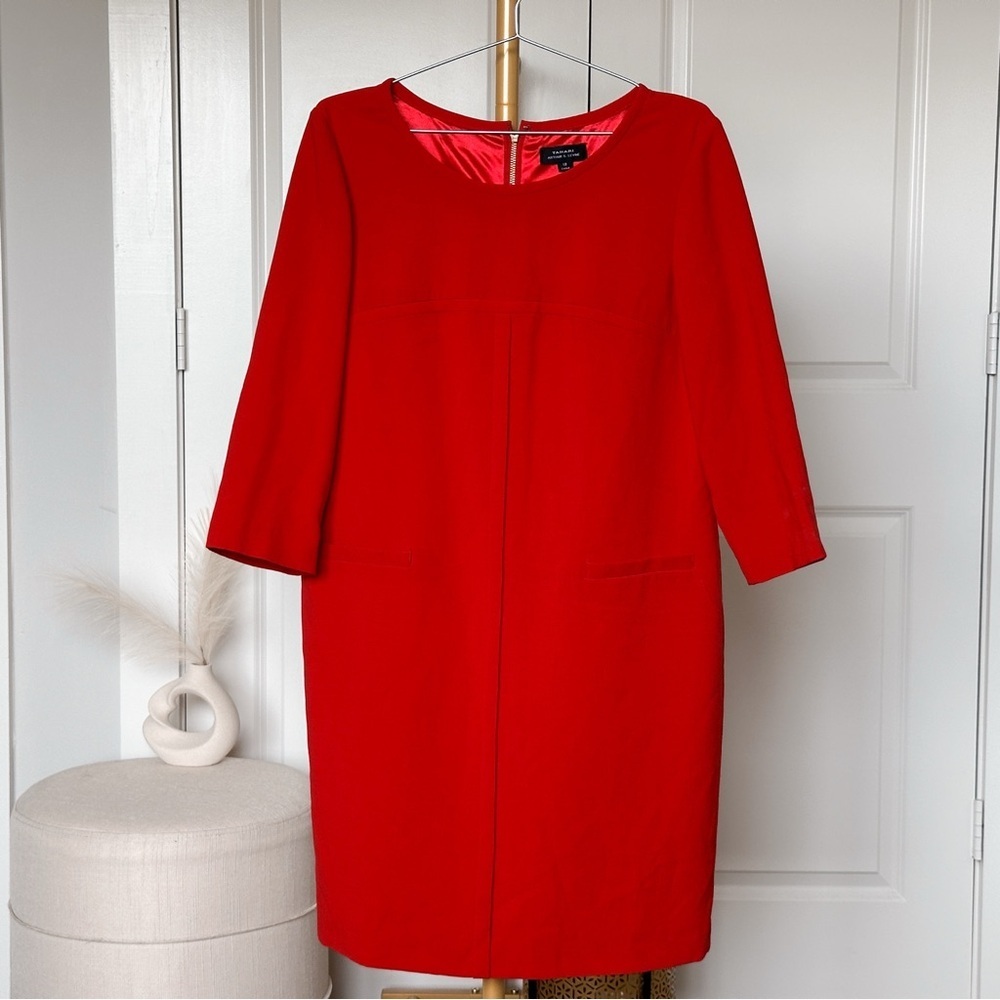 Tahari ASL Red Sheath Dress with 3/4 Sleeves - Picture 8 of 12